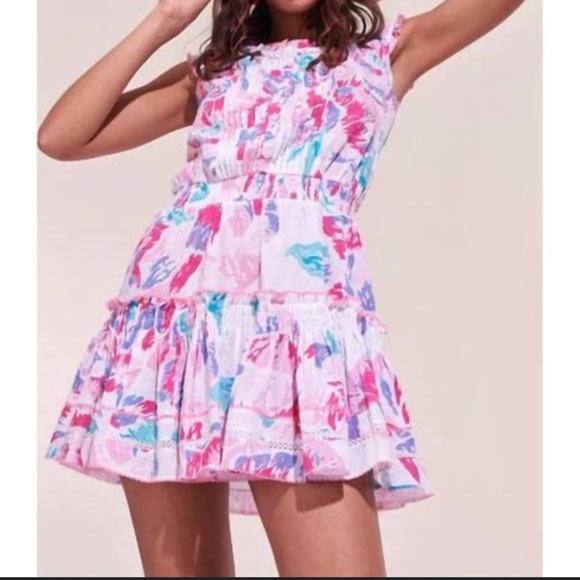 Poupette St Barth Mini Dress Alba Ct Pm in Pink Macro Peony 37528 - Picture 1 of 13